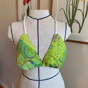 Handmade fabric & crochet bikini top adjustable festival top